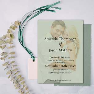 Sage Grönt Faux Vellum minimalist Overlay Bröllop Inbjudningar