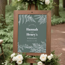 Sage Grönt Fern Woodland Bröllop Välkomstskylt