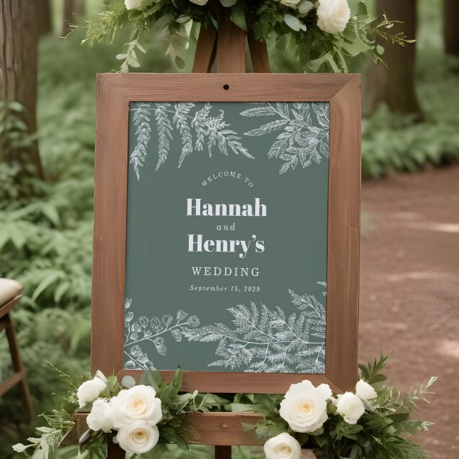 Sage Grönt Fern Woodland Bröllop Välkomstskylt Poster (Skapare uppladdad)