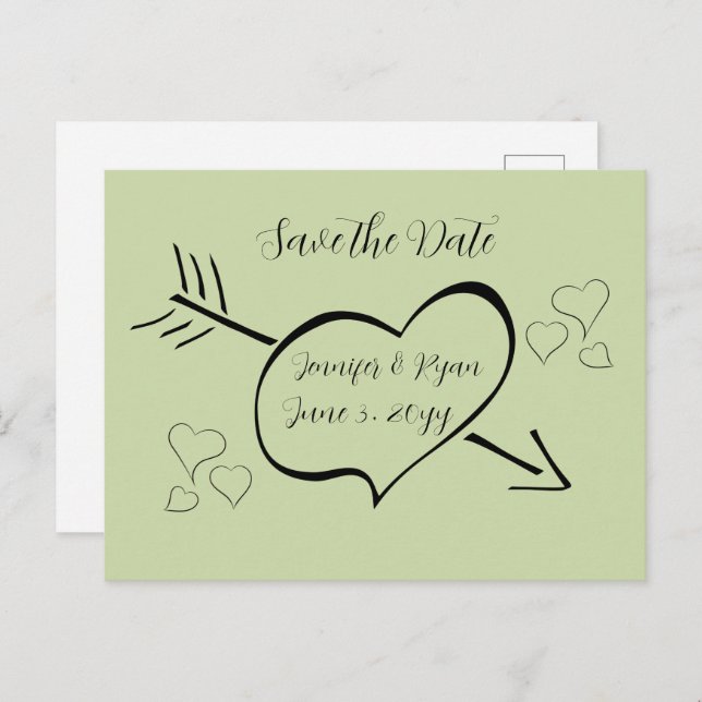Sage Grönt Finare Calligraphy Hearphy Save the Dat Vykort (Fram/baksida)