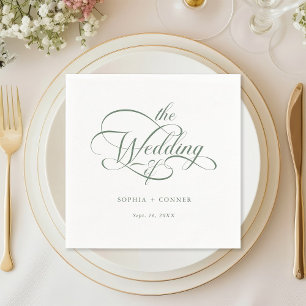 Sage Grönt Fintvätt Elegant  Skript Bröllop Pappersservett