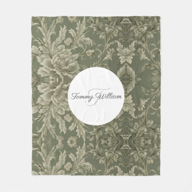 Sage Grönt Flora Elegant Sherpa Blanket Fleecefilt (Framsidan)