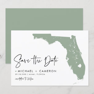 Sage Grönt Florida Karta Modern Minimalist-skript Spara Datumet