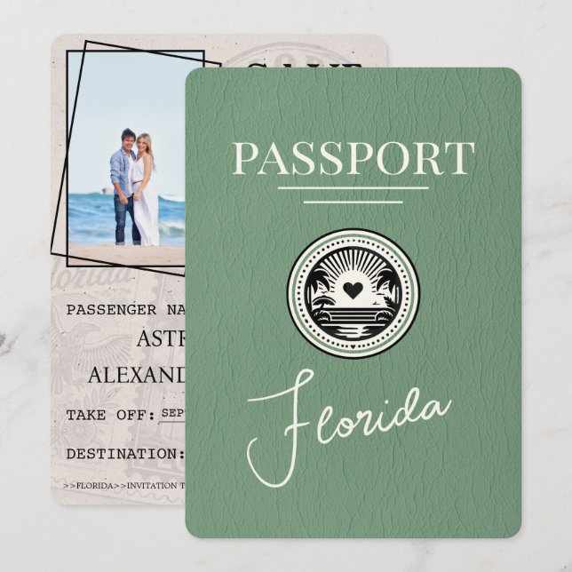 Sage Grönt Florida Passport Spara datum Datumet (Fram/baksida)