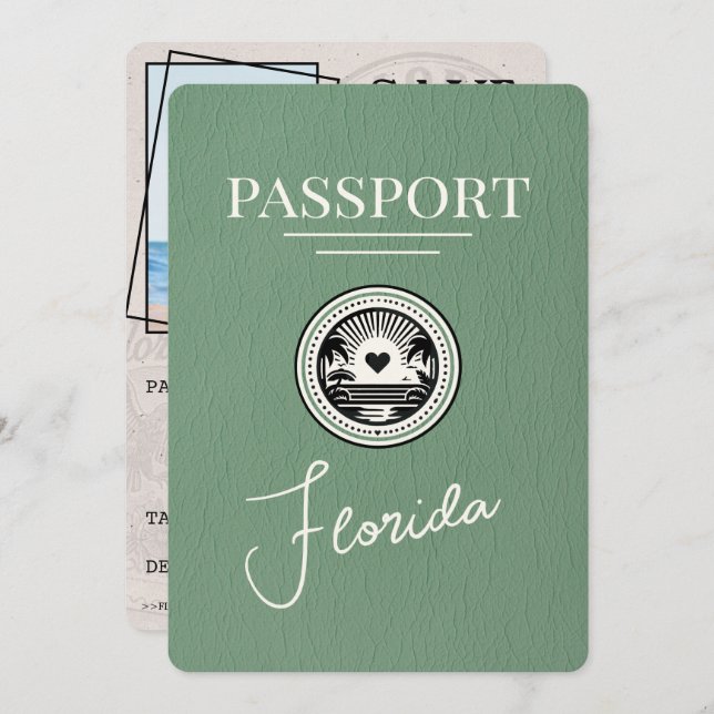 Sage Grönt Florida Passport Spara datum Spara Datumet (Fram/baksida)