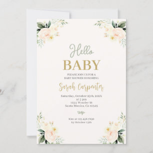Sage Grönt Flowers Baby Shower Inbjudningar