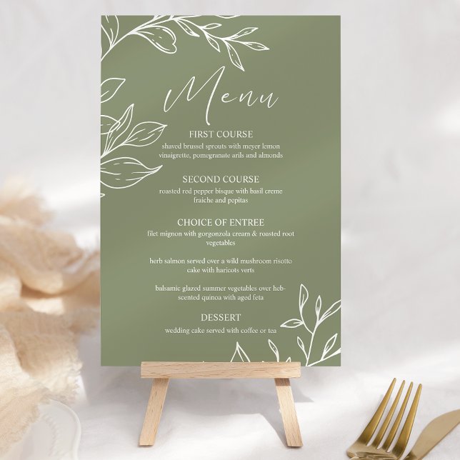 Sage Grönt Flowers Boho Bröllop Menu Meny (Skapare uppladdad)