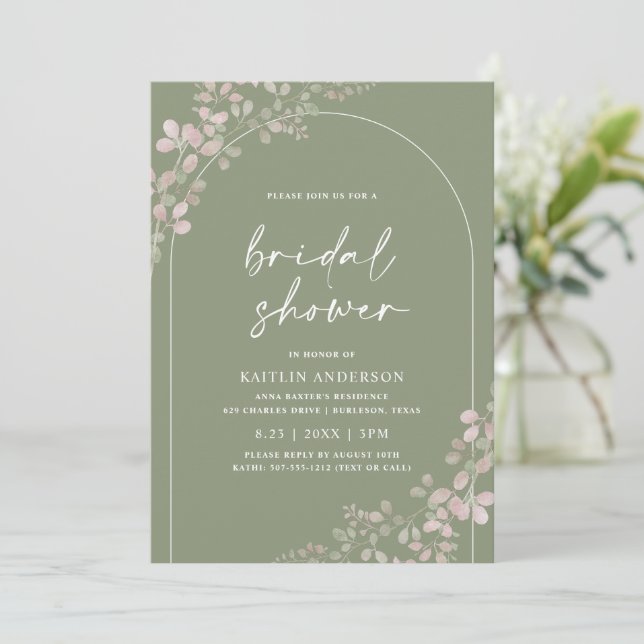 Sage Grönt Foliage Boho Arch Möhippa Inbjudningar (Stående Fram)