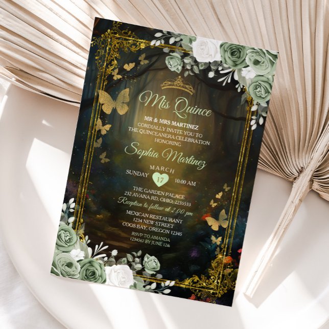 Sage Grönt Forest Princess Quinceañera-inbjudan Inbjudningar (Skapare uppladdad)