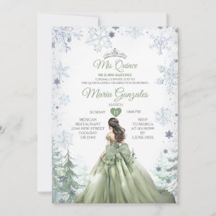 Sage Grönt Forest Winter Princess Mis Quince Inbjudningar