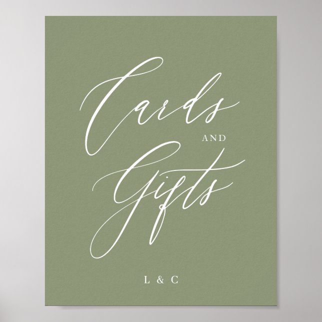 Sage Grönt Forme Calligraphy Bröllopskort Gifts Poster (Framsidan)