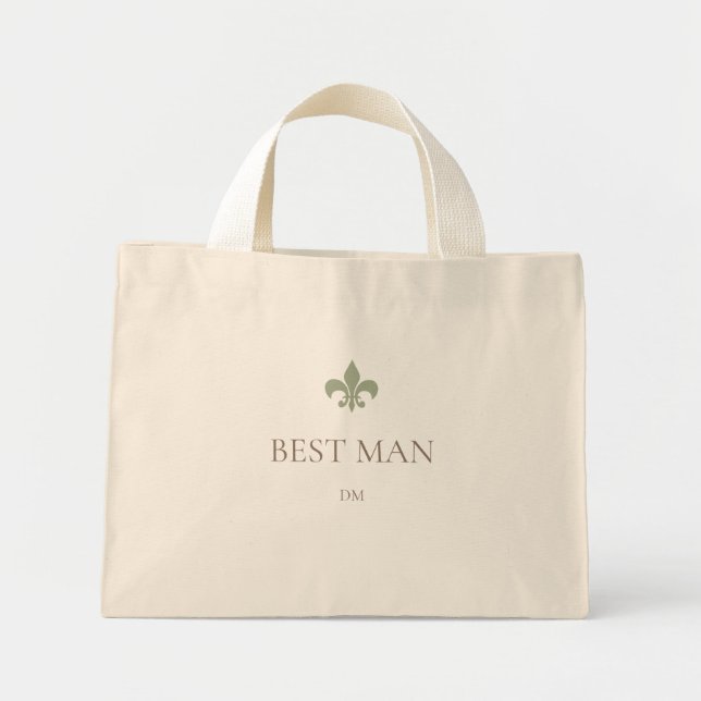 Sage Grönt Fransk Fleur de Lis Best Man Initial Mini Tygkasse (Framsidan)