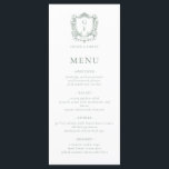 Sage Grönt Fransk Ro Monogram Vapensköld Bröllop Meny<br><div class="desc">Det här menykortet för Elegant Sage Grönt Fransk Ro Monogram Vapensköld Bröllop är perfekt för ditt formella baroque stil bröllop,  med vintage blommigt-sköld och klassisk tidslättslös typografi.</div>