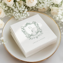 Sage Grönt Fransk Ro Monogram Vapensköld Bröllop Pappersservett