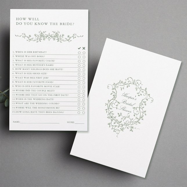 Sage Grönt Fransk Victorian Möhippa Game (Front & Back)