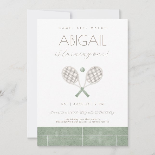 Sage Grönt Game Set Match Tennis-inbjudan Tack Kort (Framsida)