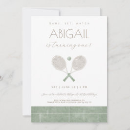 Sage Grönt Game Set Match Tennis-inbjudan Tack Kort