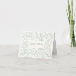 Sage Grönt Garden Blommigt Art Gräns Namn Bröllop Tack Kort