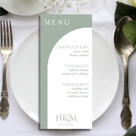 Sage Grönt Geometric Arch Dinner Bröllopreception Meny