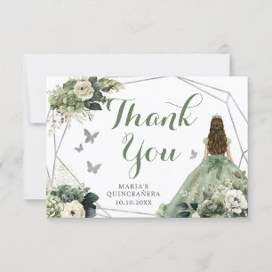 Sage Grönt Geometric Blommigt Princess Quinceañera Tack Kort