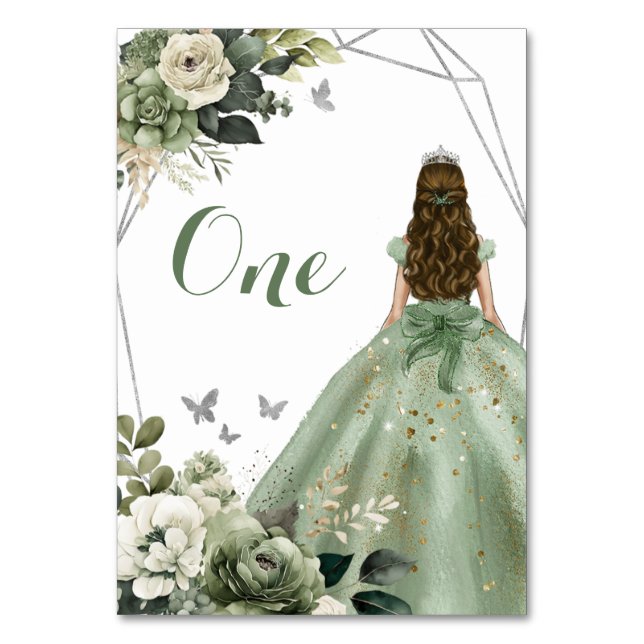 Sage Grönt Geometric Blommigt Princess XV Años Bordsnummer (Framsidan)
