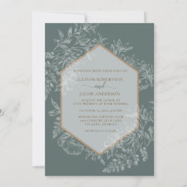 Sage Grönt Geometric Blommigt Tapestry Bröllop Inbjudningar