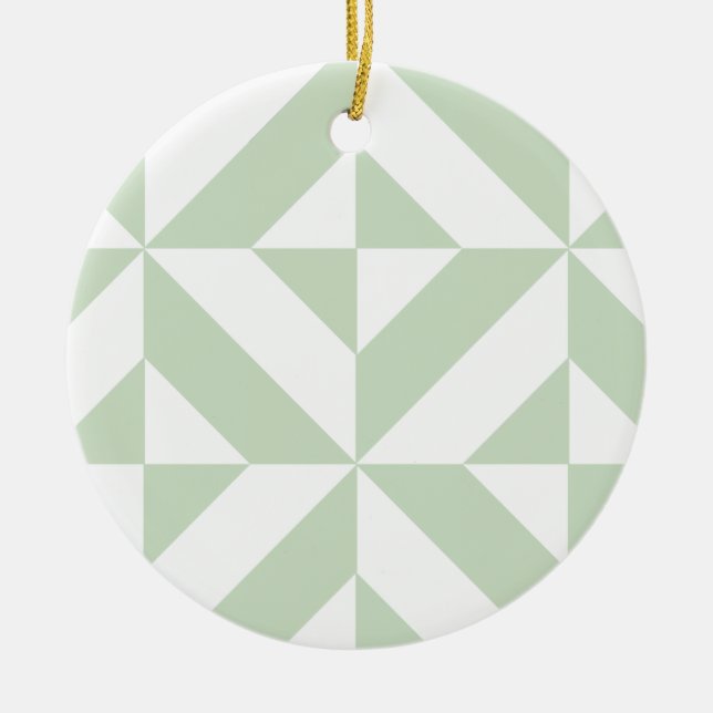 Sage Grönt Geometric Deco Cube Mönster Julgransprydnad Keramik (Framsidan)