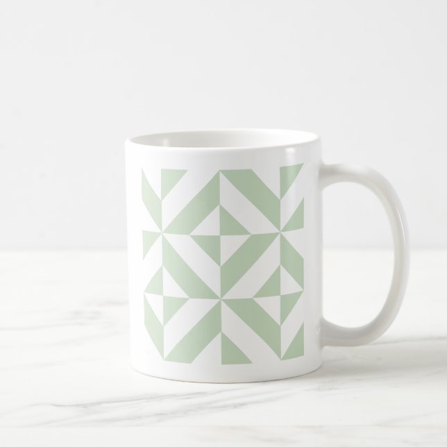 Sage Grönt Geometric Deco Cube Mönster Kaffemugg (Höger)