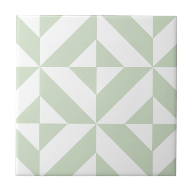 Sage Grönt Geometric Deco Cube Mönster Kakelplatta (Framsidan)