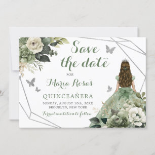 Sage Grönt Geometric Princess Quinceañera Blommigt Inbjudningar