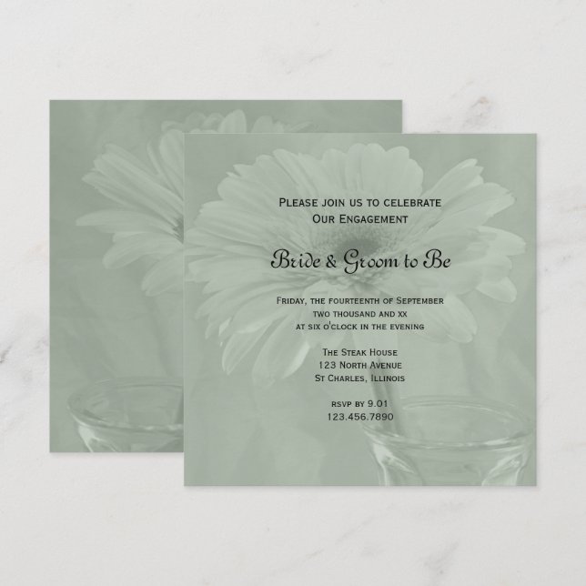 Sage Grönt Gerber Daisy Förlovningsfest Inbjudningar (Fram/baksida)