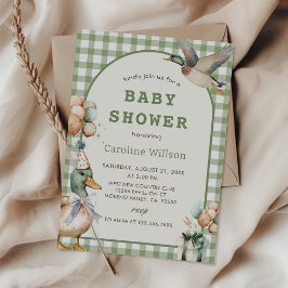 Sage Grönt Gingham Anka Baby Shower-inbjudan Inbjudningar