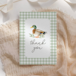 Sage Grönt Gingham Anka Baby Shower Tack Kort