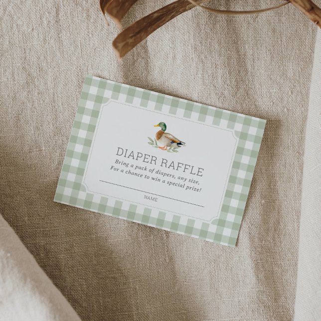 Sage Grönt Gingham Anka Diaper Raffle Biljett Tilläggskort (Skapare uppladdad)
