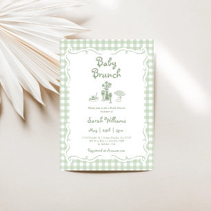 Sage Grönt Gingham Baby Brunch Baby Shower Inbjudningar