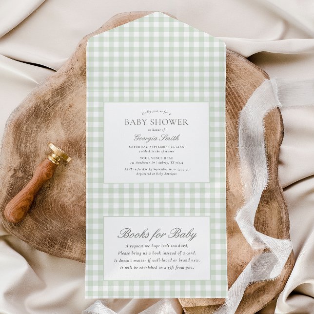 Sage Grönt Gingham Baby Shower (Skapare uppladdad)