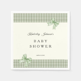 Sage Grönt Gingham Baby Shower-inbjudan & Bows Pappersservett