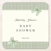 Sage Grönt Gingham Baby Shower-inbjudan & Bows