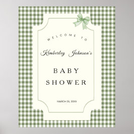 Sage Grönt Gingham Baby Shower-inbjudan med Bow Poster