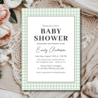Sage Grönt Gingham Baby Shower