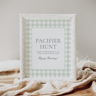 Sage Grönt Gingham Baby Shower Nappar Hunt Sign Poster