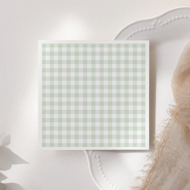 Sage Grönt Gingham Baby Shower Pappersservett (Skapare uppladdad)