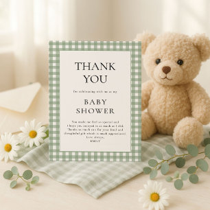 Sage Grönt Gingham Baby Shower Tack för ditt kort