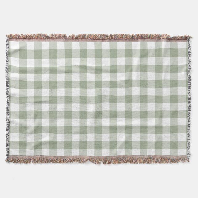 Sage Grönt Gingham Check Rustic Filt (Framsidan)