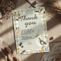 Sage Grönt Gingham Cute Duckling Watercolor Party