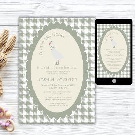 Sage Grönt Gingham Fånig Goose Baby Shower Inbjudningar