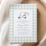 Sage Grönt Gingham Gender Neutral Golf Baby Shower Inbjudningar<br><div class="desc">Vänner och familj från inbjudan till  i glädjen av din lilla ankomst med den här eleganten.</div>