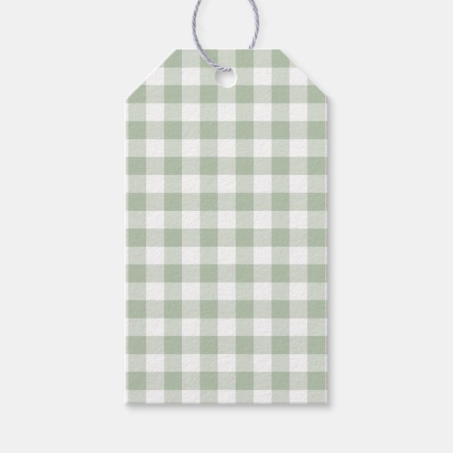 Sage Grönt Gingham Gift Märkres Presentetikett (Framsidan)