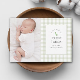Sage Grönt Gingham Kön Neutral 2 Fotofödelse Meddelande