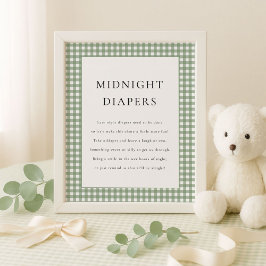 Sage Grönt Gingham Midnight Diaper Baby Shower Poster